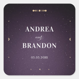 Lila Galaxy Celestial Gold Mystic Moon Wedding Quadratischer Aufkleber