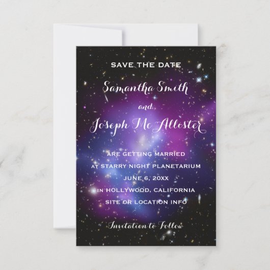 Lila Galaxy Celestial Save the Date (Vorderseite)