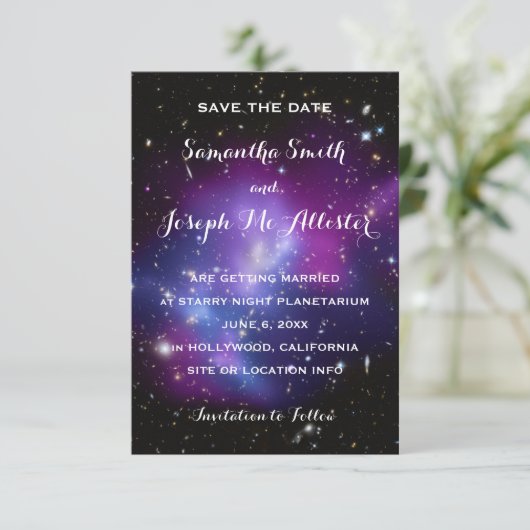 Lila Galaxy Celestial Save the Date (Stehend Vorderseite)