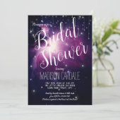 Lila Galaxy Celestial Stars Lights Brautparty Einladung (Stehend Vorderseite)