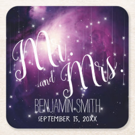 Lila Galaxy Celestial Stars Night Sky Wedding Rechteckiger Pappuntersetzer