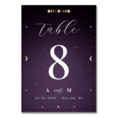 Lila Galaxy Cosmic Gold Moon Celestial Hochzeit Tischnummer (Rückseite)