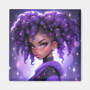 Lila Galaxy Girl mit Curly Hair Magnet