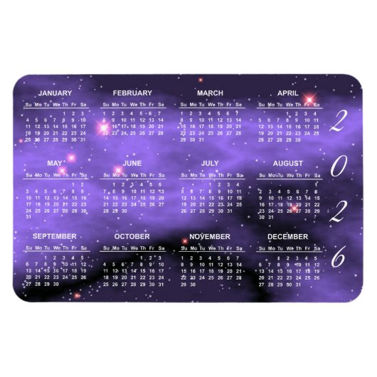lila Galaxy-Kalender 2026 Magnet (Horizontal)