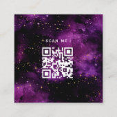 Lila Galaxy Space Glitzern QR Code & Logo Kosmic Quadratische Visitenkarte (Rückseite)