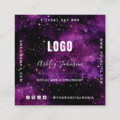 Lila Galaxy Space Glitzern QR Code & Logo Kosmic Quadratische Visitenkarte (Vorderseite)
