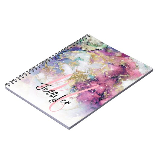 Lila Galaxy Space Monogram Custom Notizblock (Linke Seite)