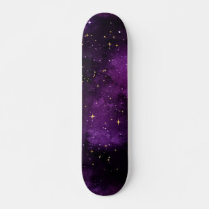 Lila Galaxy Universe Gold Stars Glitzern kosmisch Skateboard