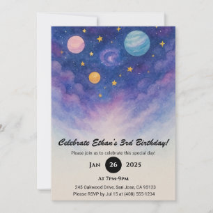 Lila Galaxy Watercolor Sky Geburtstag Einladung