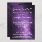 Lila Galaxy Weltraumstudienparty lädt ein Einladung (Vorne/Hinten)