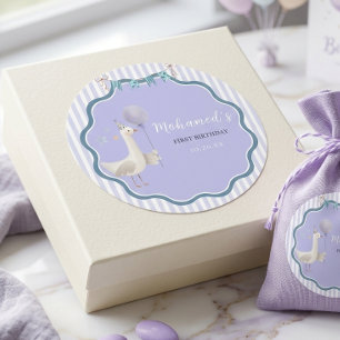 Lila Gans Erster Geburtstag Personalisierte Kinder Runder Aufkleber