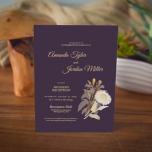 Lila Gänseblümchen Antike Hochzeitsempfangs Einlad Einladung