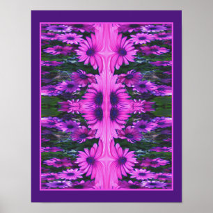 Lila Gänseblümchen-Blumen-Fantasie-Blumen-Abstract Poster