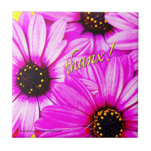 Lila Gänseblümchen, Dank! - Keramik-Fliese Fliese