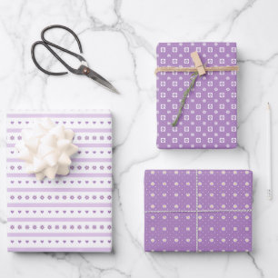 Lila Gänseblümchen, Punkte und Herzen Geschenkpapi Geschenkpapier Set