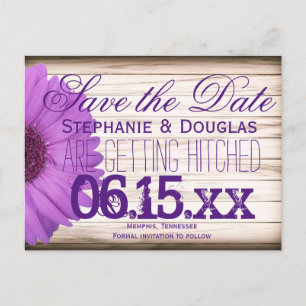 Lila Gänseblümchen Rustikale Holz Save-the-Date-Po Ankündigungspostkarte
