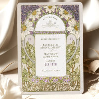 Lila Gänseblümchen Save Date Vintage Art Nouveau M