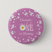 Lila Gänseblümchen Wilde Eins 1. Geburtstag Button (Vorderseite)