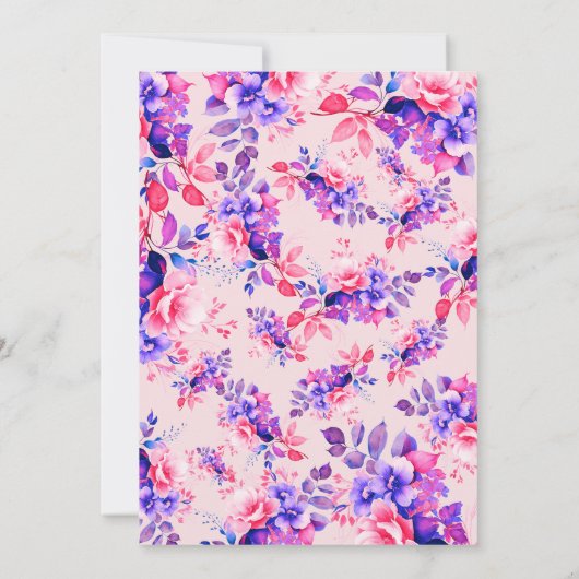 Lila Garden Bloral Baby Dusche Rett Datum Dusche Einladung (Rückseite)