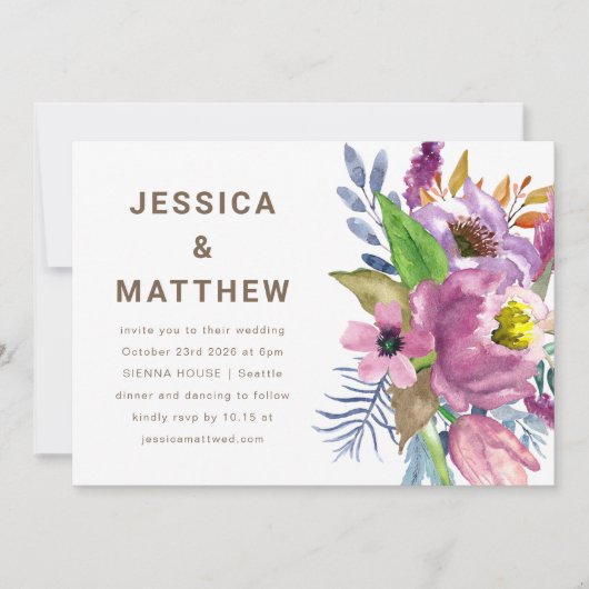 Lila Garden Floral Minimalistisch Einfache Hochzei Einladung (Vorderseite)