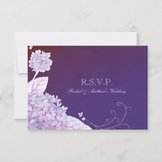 Lila Garden Hydrangeas Wedding RSVP Karte (Vorderseite)