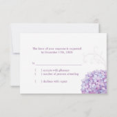 Lila Garden Hydrangeas Wedding RSVP Karte (Rückseite)