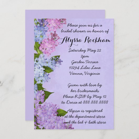 Lila Garden Lilac Blume Brautparty Einladung (Vorne/Hinten)