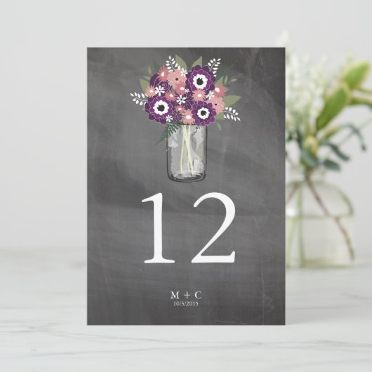 Lila Garden Mason Jar Chalkboard | TISCHNUMMER (Stehend Vorderseite)
