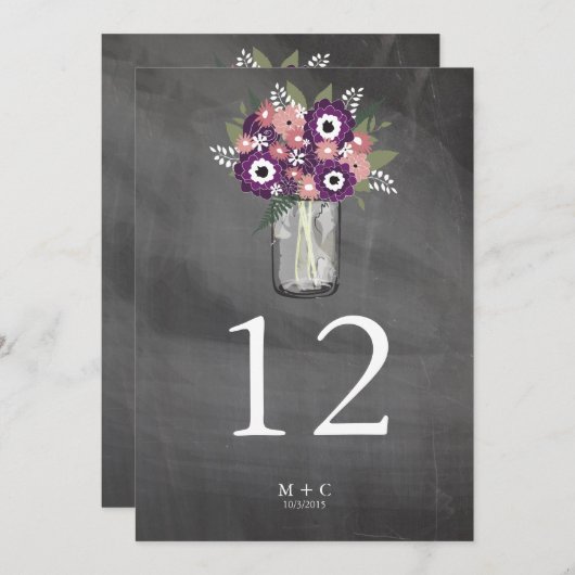 Lila Garden Mason Jar Chalkboard | TISCHNUMMER (Vorne/Hinten)