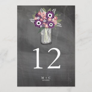 Lila Garden Mason Jar Chalkboard  Tischnummer