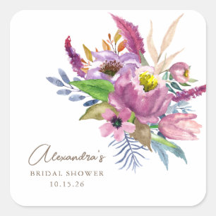 Lila Garten Blumen Minimalistischer Kundenspezifis Quadratischer Aufkleber