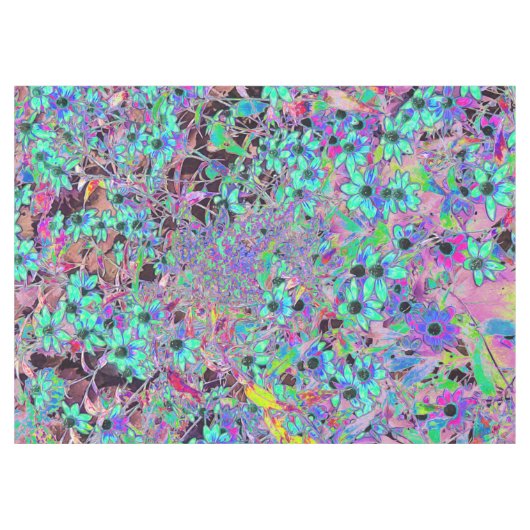 Lila Garten mit Psychedelic Aquamarine-Blume Tischdecke (Vorderseite (Horizontal))
