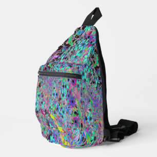 Lila Garten mit psychedelischen Aquamarin-Blumen Crossbody Bag