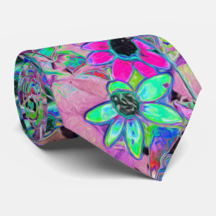 Lila Garten mit psychedelischen Aquamarin-Blumen Krawatte