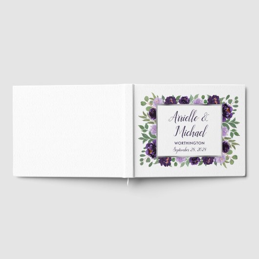 Lila Gästebuch für Silberfloralfarben (Voll)