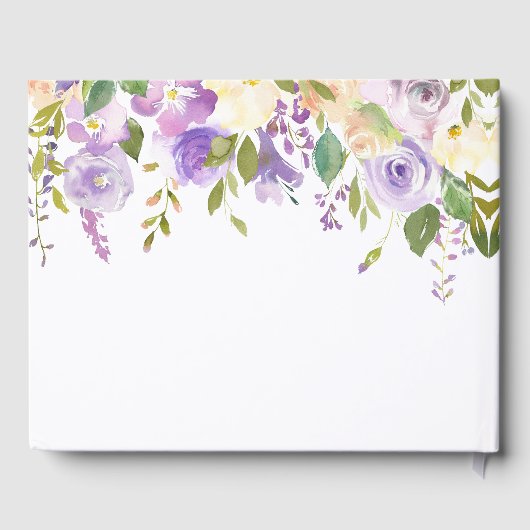 Lila Gästebuch mit Blumenbeete, mauvische Hochzeit (Rückseite)