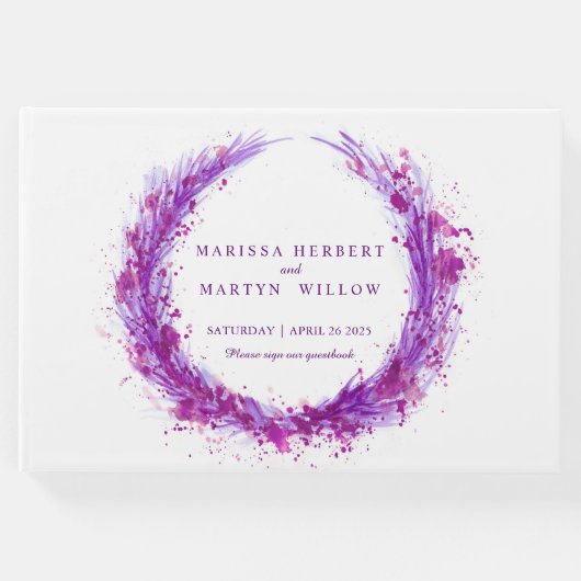 Lila Gästebuch über Wasserfarben (Vorderseite)