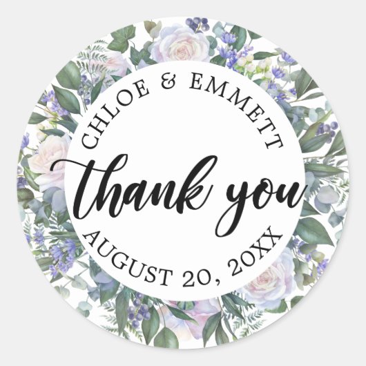 Lila Gastgeschenk Hochzeit mit weißem Blau Runder Aufkleber (Vorderseite)