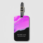 Lila Gate, Silver Glitzer, Name und Text auf Schwa Gepäckanhänger (Vorderseite Vertikal)