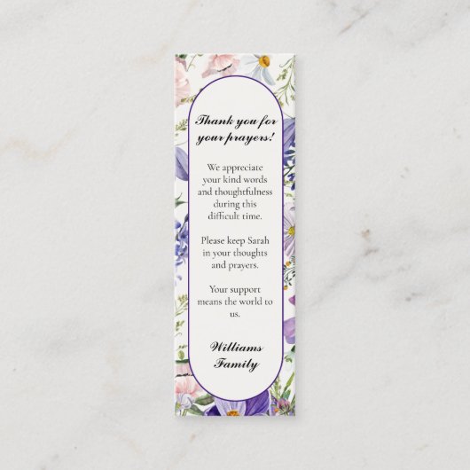 Lila Gebet-Karte-Lesezeichen Telefonnummerkarte (Vorderseite)