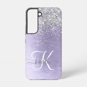 Lila gebürsteter Metall Silber Glitter Monogramm N Samsung Galaxy Hülle