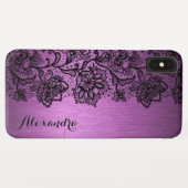 Lila gebürstetes Aluminium und schwarze Blütenlatt Case-Mate iPhone Hülle (Rückseite (Horizontal))