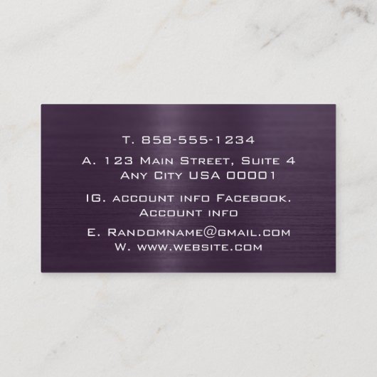 Lila gebürstetes Metall aus Edelstahl Visitenkarte (Rückseite)