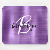 Lila gebürstetes Metall Schwarz-Weiß-Schrift-Monog Mousepad (Vorne)