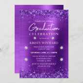 Lila gebürstetes Metall und Glitzer Abschluss Einladung (Vorne/Hinten)