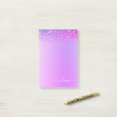 Lila gebürstetes Monogramm Name Luxus Post-it Klebezettel (Auf Schreibtisch)