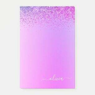 Lila gebürstetes Monogramm Name Luxus Post-it Klebezettel