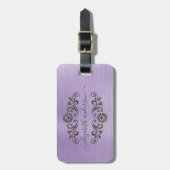 Lila gebürstetes Monogramm Name-Skript Gepäckanhänger (Vorderseite vertikal)