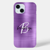 Lila gebürstetes Schwarz-weißes Script Monogram Case-Mate iPhone Hülle (Rückseite)