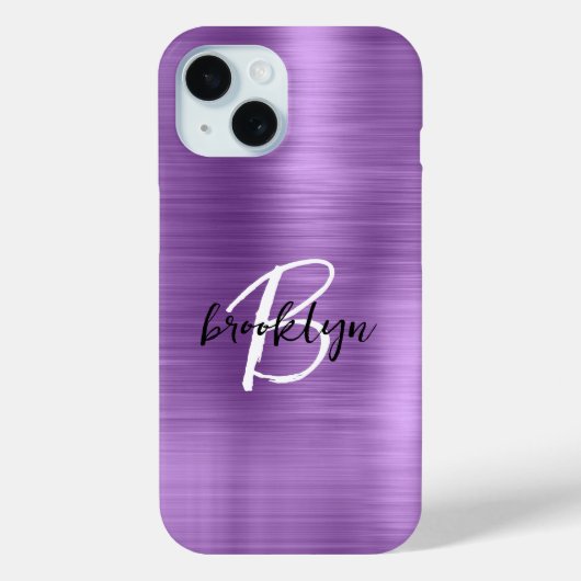 Lila gebürstetes Schwarz-weißes Script Monogram Case-Mate iPhone Hülle (Rückseite)